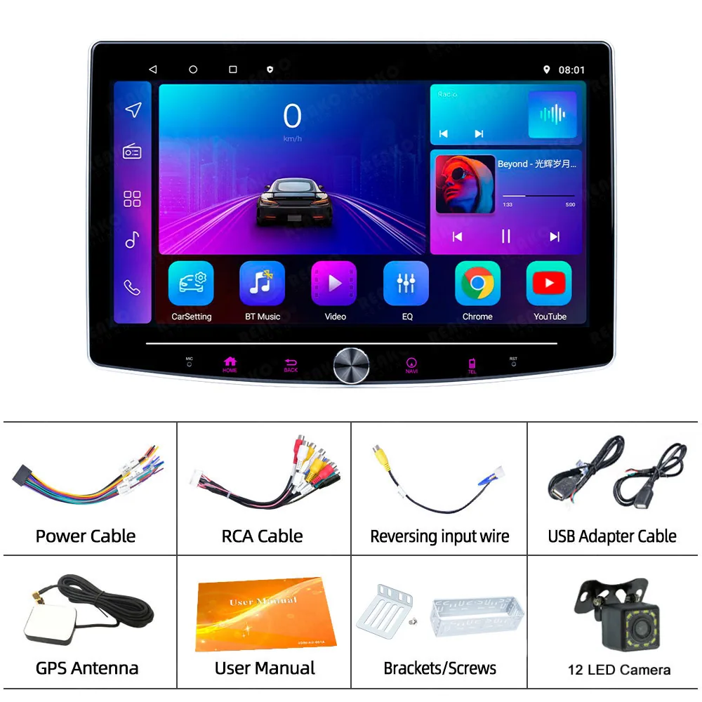 10 นิ้วหมุนรถนำทาง Dash CAM Android เครื่องเล่นมัลติมีเดีย CarPlay โทรศัพท์มือถือเชื่อมต่อถึงกัน 4