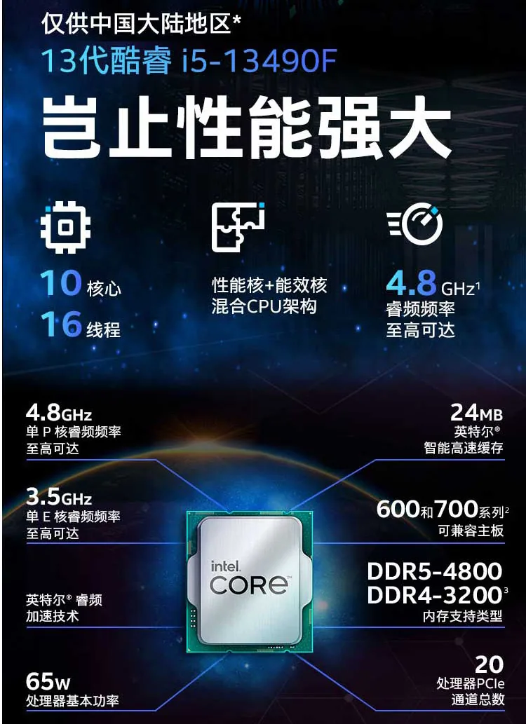 Intel 13th Gen Core i5-13490F Boxed CPU 10 cores and 16 threads computer processor is suitable for 8
