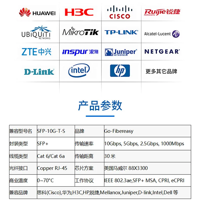 SFP 10G-T SFP ke Modul Penukaran Fotoelektrik RJ45 30m Serasi dengan Huawei 11
