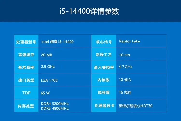 Core i5-14400 Loose CPU 14th Gen 10-core, 16-thread desktop processor for B760 6