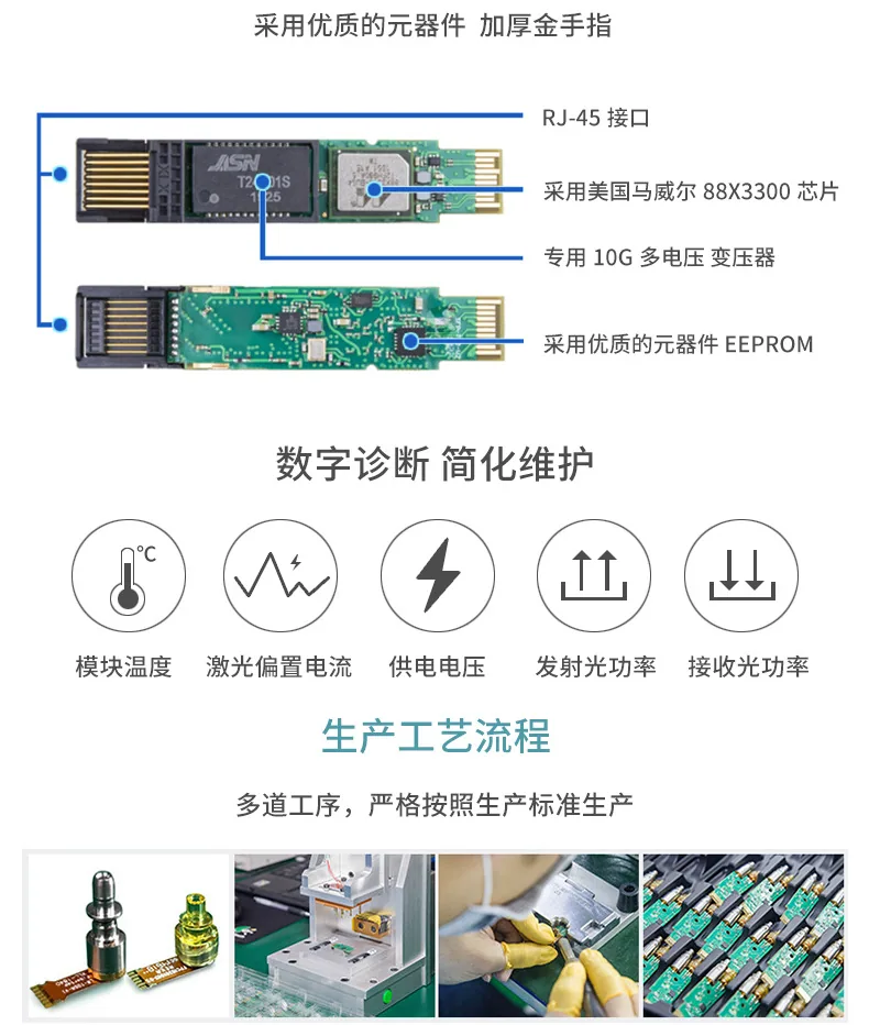 ماژول تبدیل فوتوالکتریک SFP 10G-T توصیه شده به RJ45 سازگار با Huawei Ruijie H3C 12