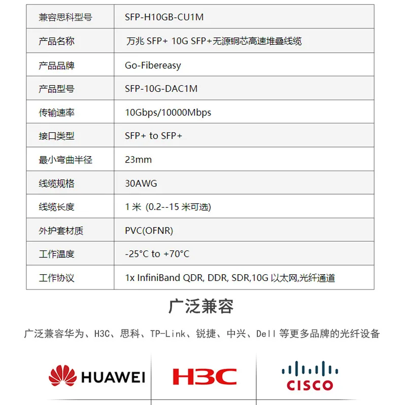 SFP+10G 10G Stacked DAC Cable is suitable for H3C switches with high-speed passive copper cable 1M 8