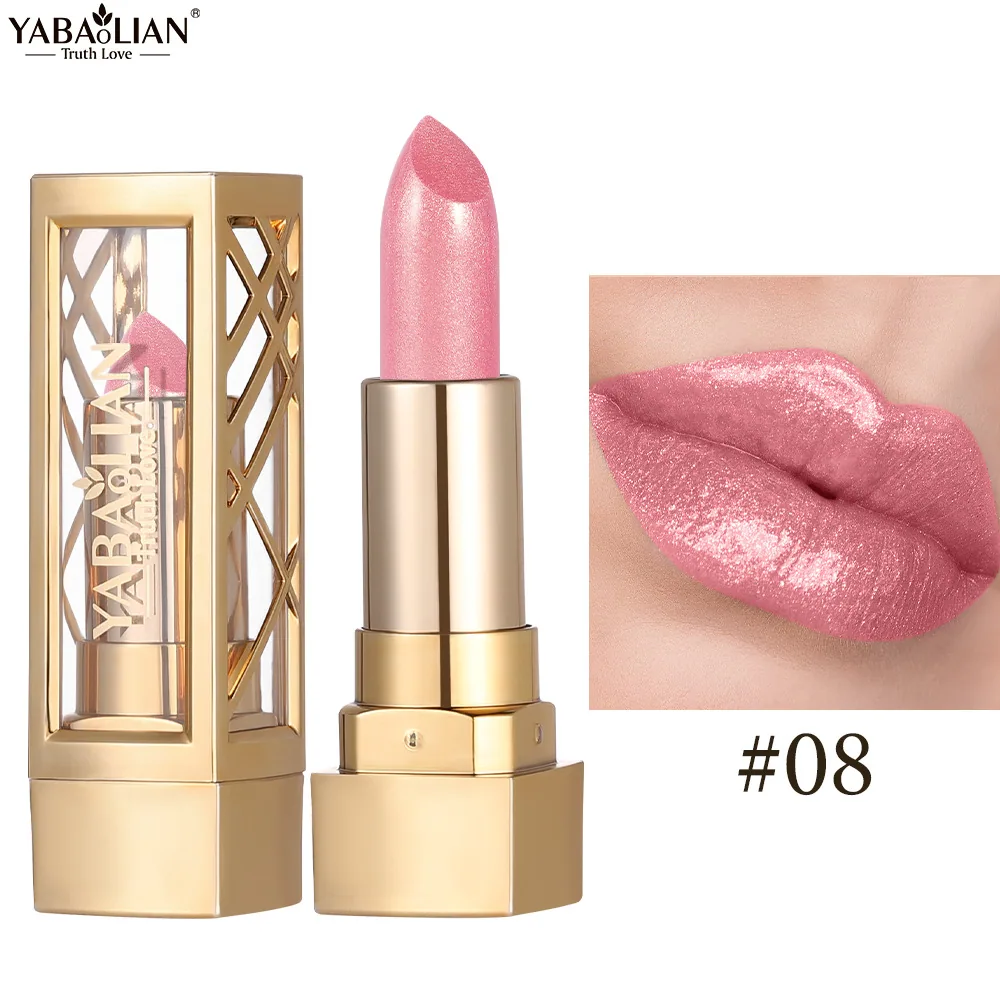 Pearlescent lipstick cross-border makeup Amazon explosive YABAOLIAN lipstick dazzling light velvet pearlescent lipstick 8