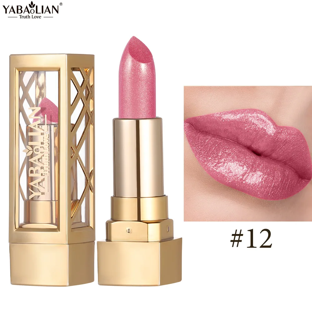 Pearlescent lipstick cross-border makeup Amazon explosive YABAOLIAN lipstick dazzling light velvet pearlescent lipstick 12
