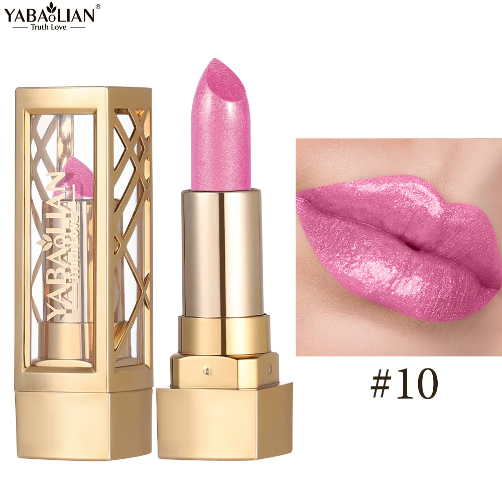 Pearlescent lipstick cross-border makeup Amazon explosive YABAOLIAN lipstick dazzling light velvet pearlescent lipstick 10
