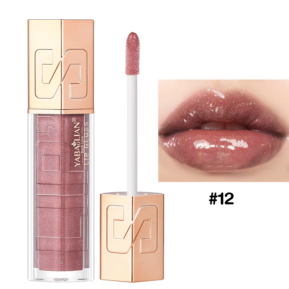 Glitter lip gloss cross-border makeup explosive wholesale YABAOLIAN lip gloss hyaluronic acid water gloss pearlescent sequin lip 12