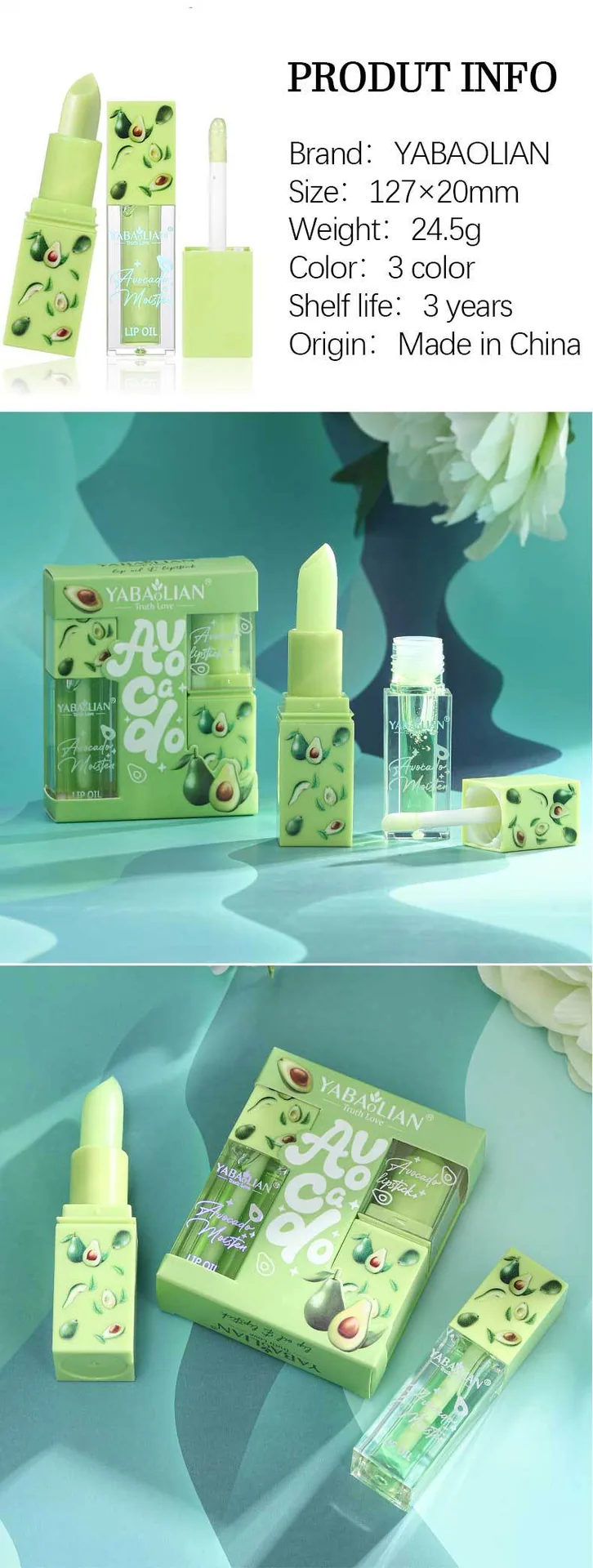 Lip oil lipstick 2-in-1 cross-border makeup wholesale YABAOLIAN avocado lip oil anti-crack moisturizing lipstick 10