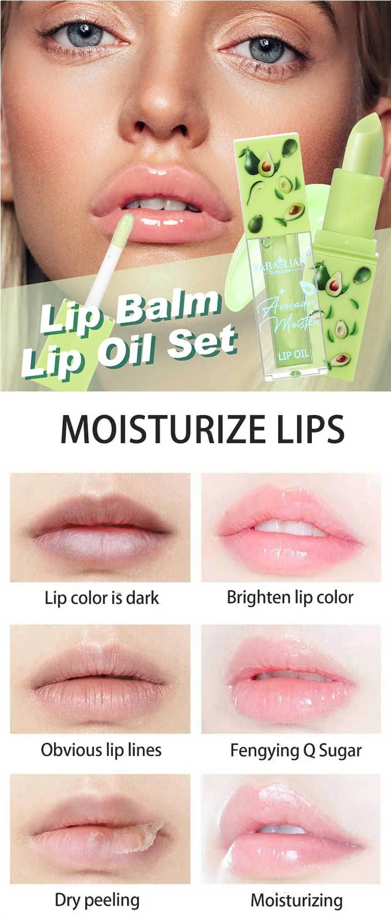 Lip oil lipstick 2-in-1 cross-border makeup wholesale YABAOLIAN avocado lip oil anti-crack moisturizing lipstick 8