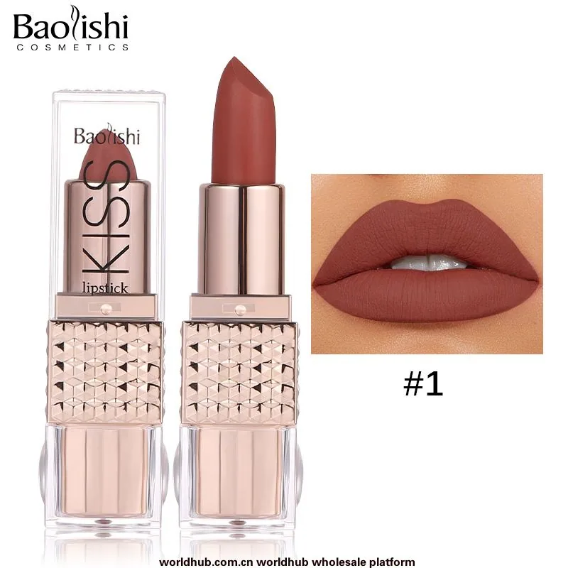Pearlescent lipstick cross-border makeup Amazon hit BAOLISHI matte lipstick non-stick cup moisturizing matte lipstick