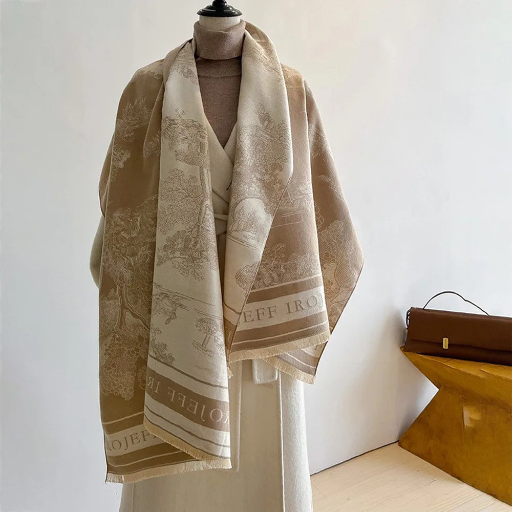 Jacquard landscape painting imitation cashmere scarf women's office air-conditioned room thickened and warm long trend cross-bor 2
