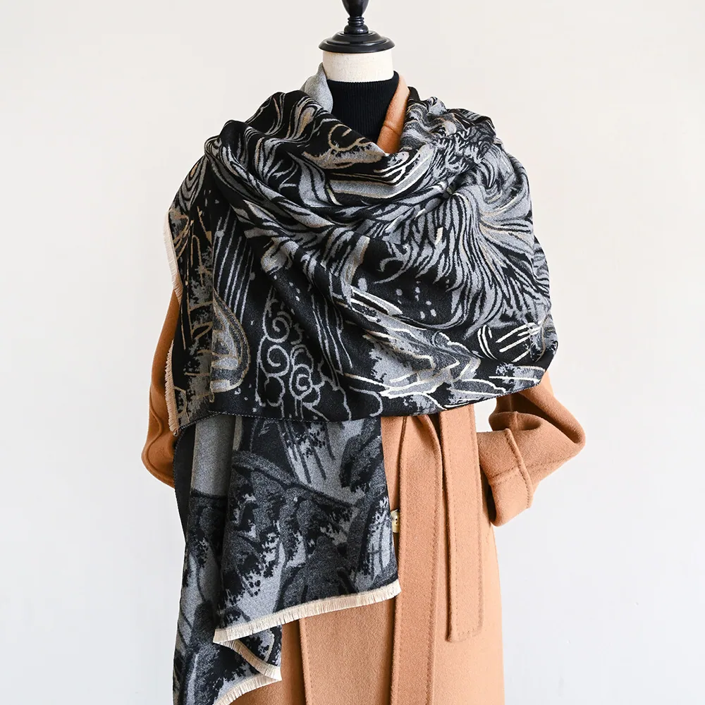 Jacquard landscape painting imitation cashmere scarf women's office air-conditioned room thickened and warm long trend cross-bor 31
