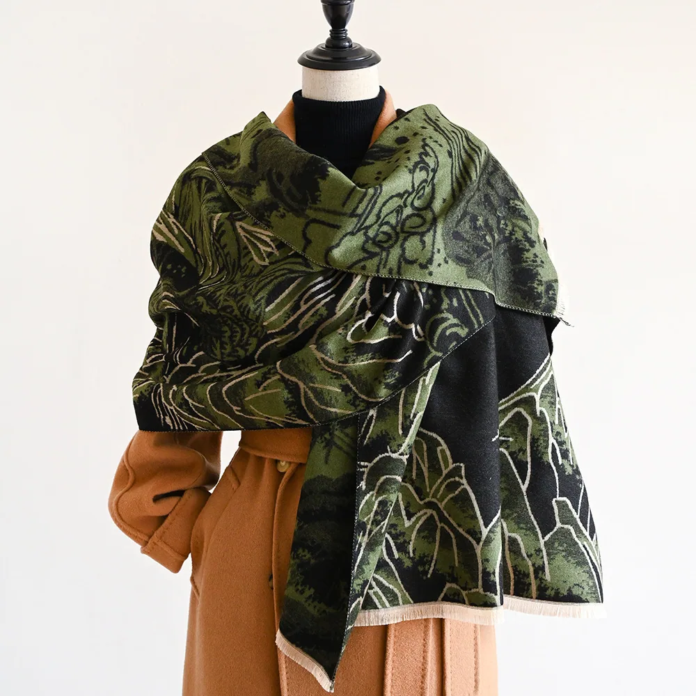 Jacquard landscape painting imitation cashmere scarf women's office air-conditioned room thickened and warm long trend cross-bor 32
