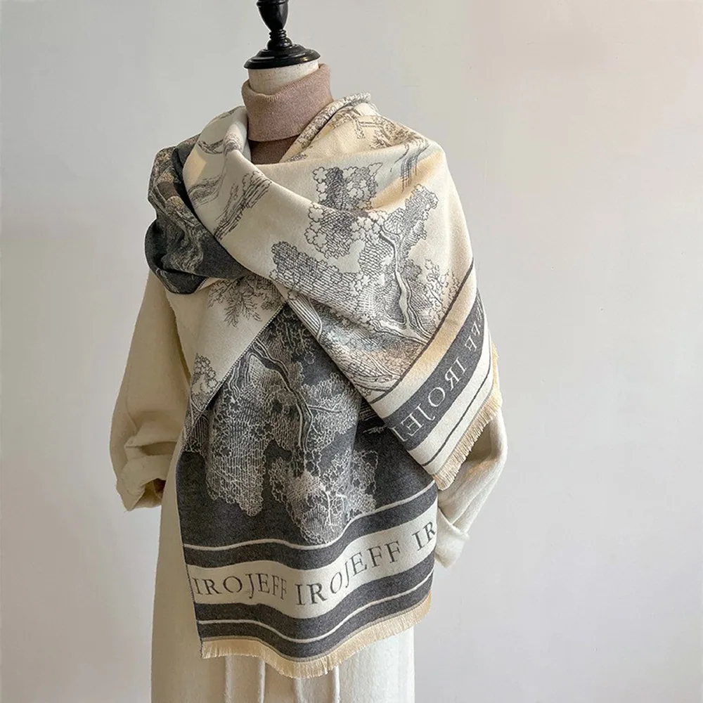 Jacquard landscape painting imitation cashmere scarf women's office air-conditioned room thickened and warm long trend cross-bor 3