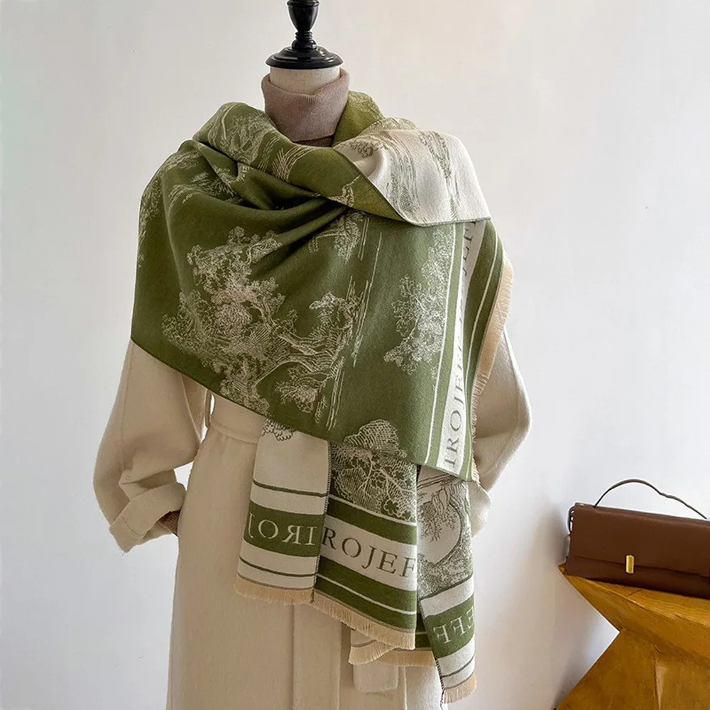 Jacquard landscape painting imitation cashmere scarf women's office air-conditioned room thickened and warm long trend cross-bor 4