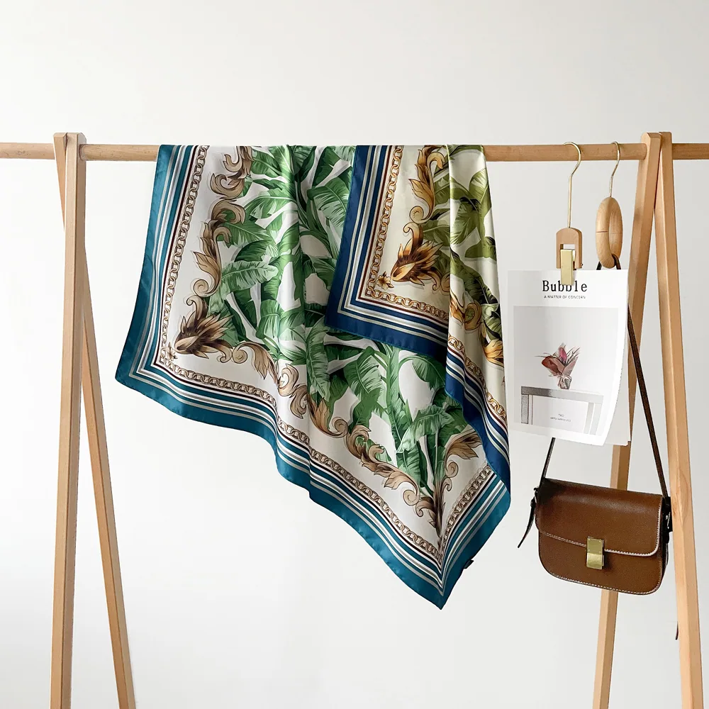 Spring and Summer New 90cm Twill Silk Scarf Women's Reversible Two-Color Floral Print Scarf Large Square Scarf Shawl Wholesale 2