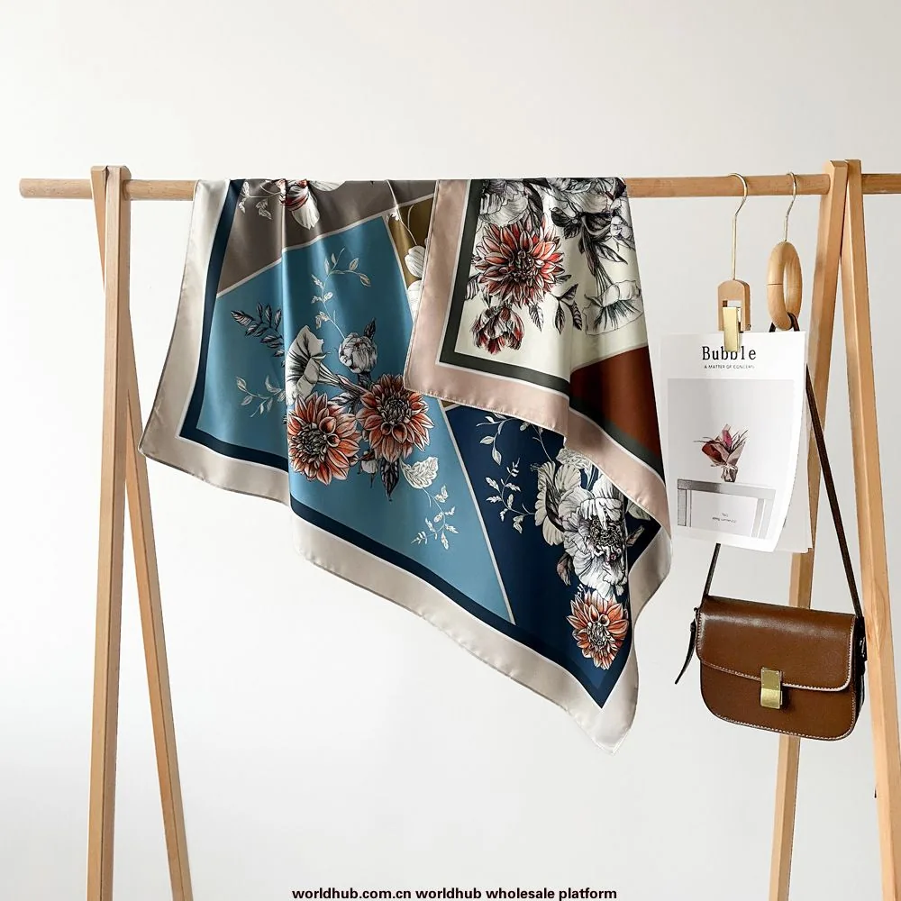 Double-sided two-color twill silk scarf 90cm women's printed scarf European and American cross-border large square scarf wrap he 2