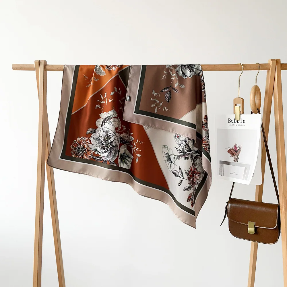 Double-sided two-color twill silk scarf 90cm women's printed scarf European and American cross-border large square scarf wrap