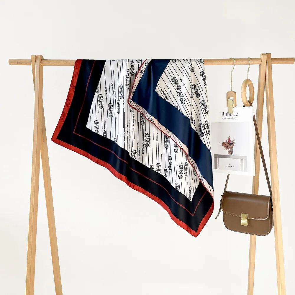 Spring and Summer New 90cm Twill Silk Scarf Women's Double Sided Two-Color Letter Printed Scarf Large Square Scarf Shawl Wholesa 2