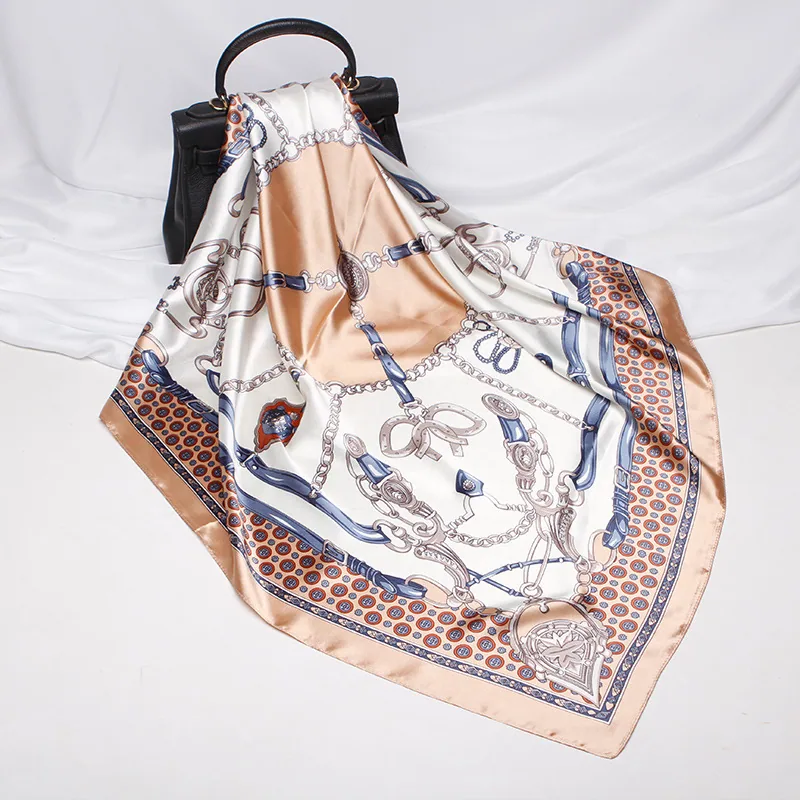 22 spring new silk scarf women's faux silk large square scarf 90cm gift scarf wholesale printed color ding scarf 4