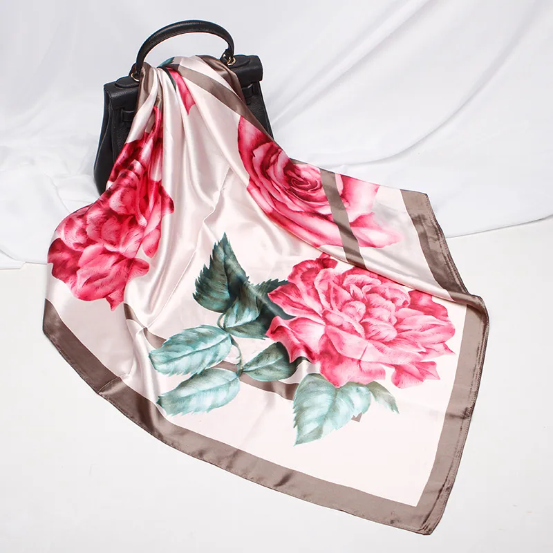 22 spring new silk scarf women's faux silk large square scarf 90cm gift scarf wholesale printed color ding scarf 9