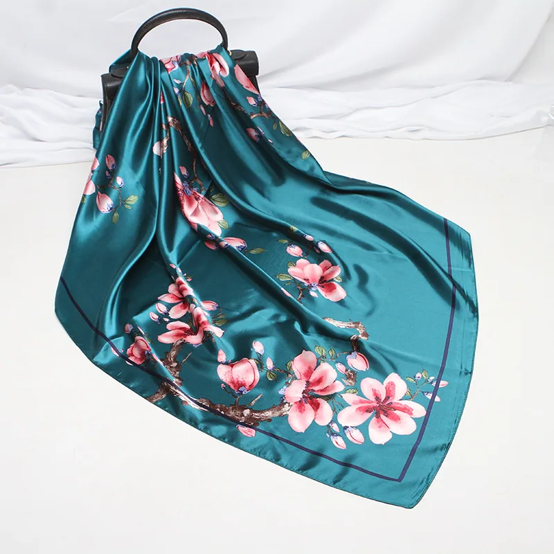 22 spring new silk scarf women's faux silk large square scarf 90cm gift scarf wholesale printed color ding scarf 16