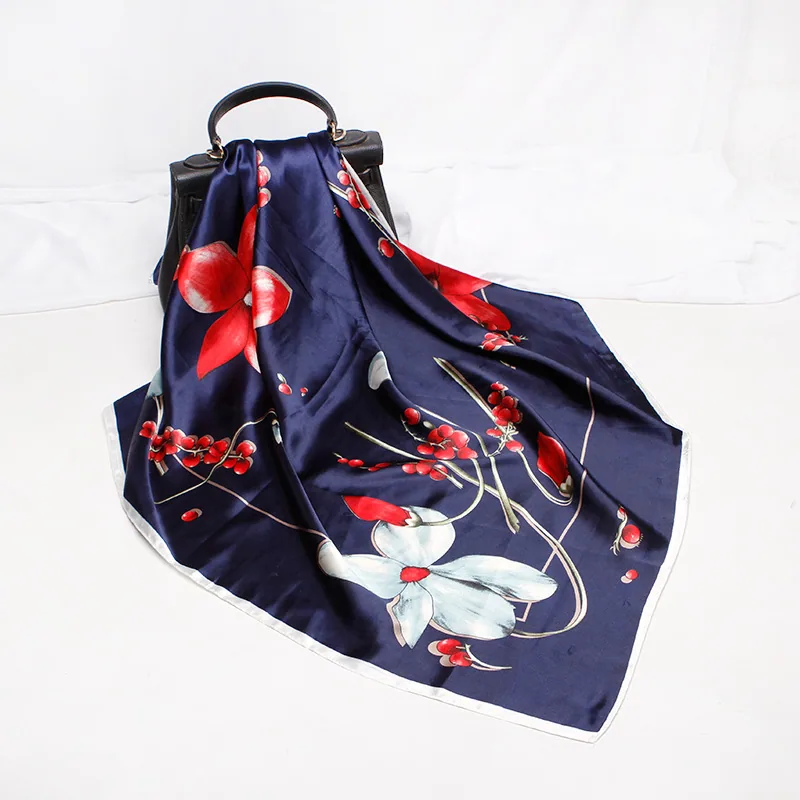 22 spring new silk scarf women's faux silk large square scarf 90cm gift scarf wholesale printed color ding scarf 22