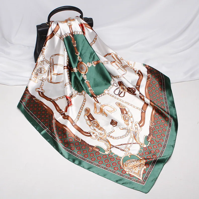 22 spring new silk scarf women's faux silk large square scarf 90cm gift scarf wholesale printed color ding scarf