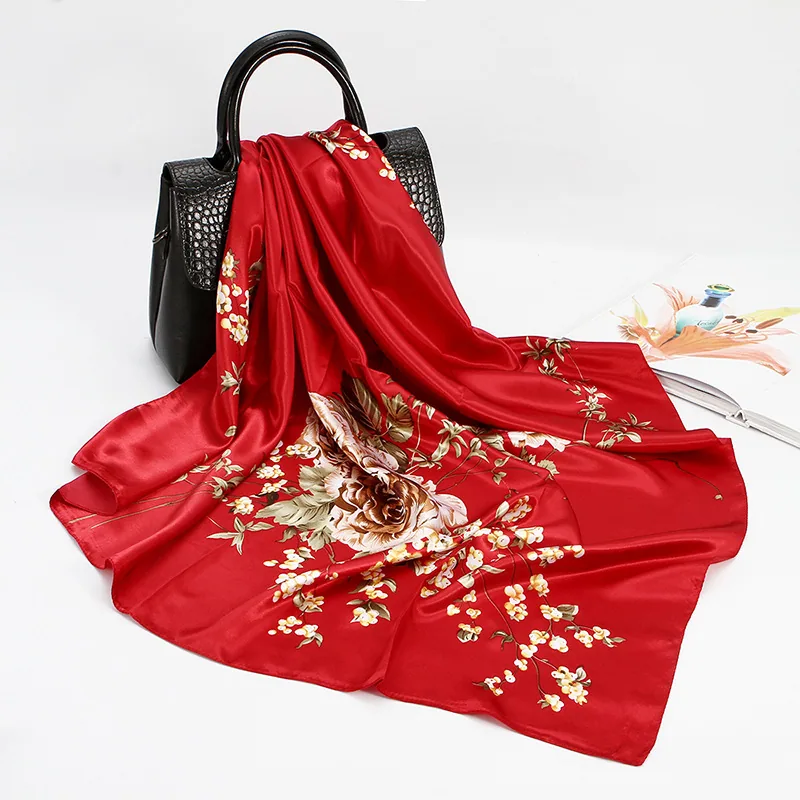 22 spring new silk scarf women's faux silk large square scarf 90cm gift scarf wholesale printed color ding scarf 12
