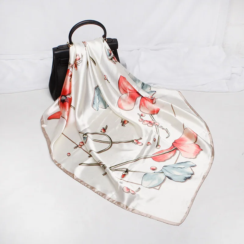 22 spring new silk scarf women's faux silk large square scarf 90cm gift scarf wholesale printed color ding scarf 23
