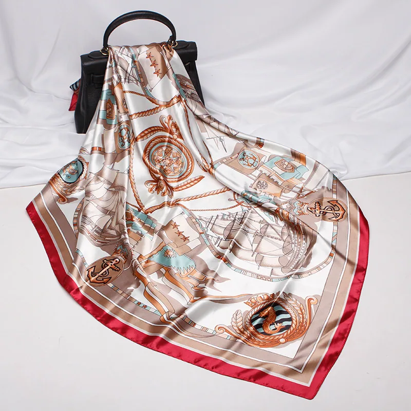 22 spring new silk scarf women's faux silk large square scarf 90cm gift scarf wholesale printed color ding scarf 19