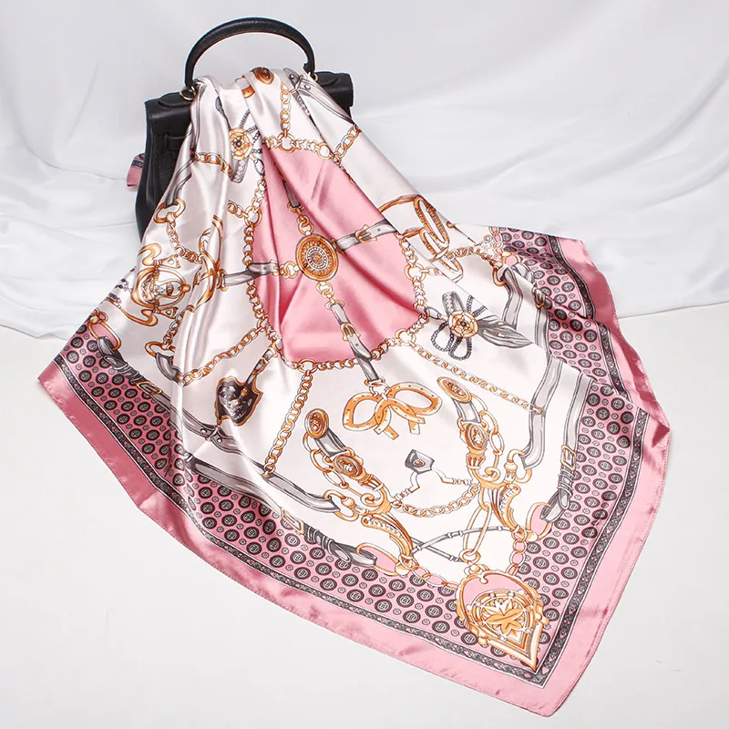 22 spring new silk scarf women's faux silk large square scarf 90cm gift scarf wholesale printed color ding scarf 5