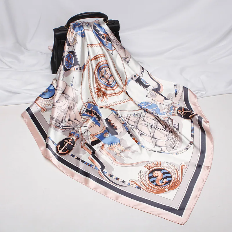 22 spring new silk scarf women's faux silk large square scarf 90cm gift scarf wholesale printed color ding scarf 20