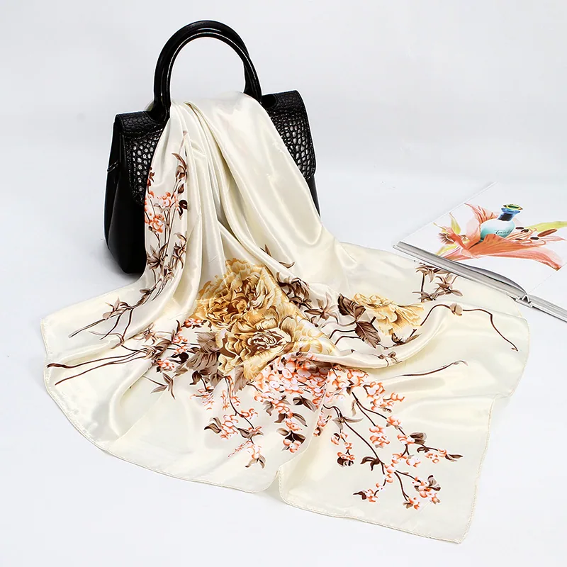 22 spring new silk scarf women's faux silk large square scarf 90cm gift scarf wholesale printed color ding scarf 11