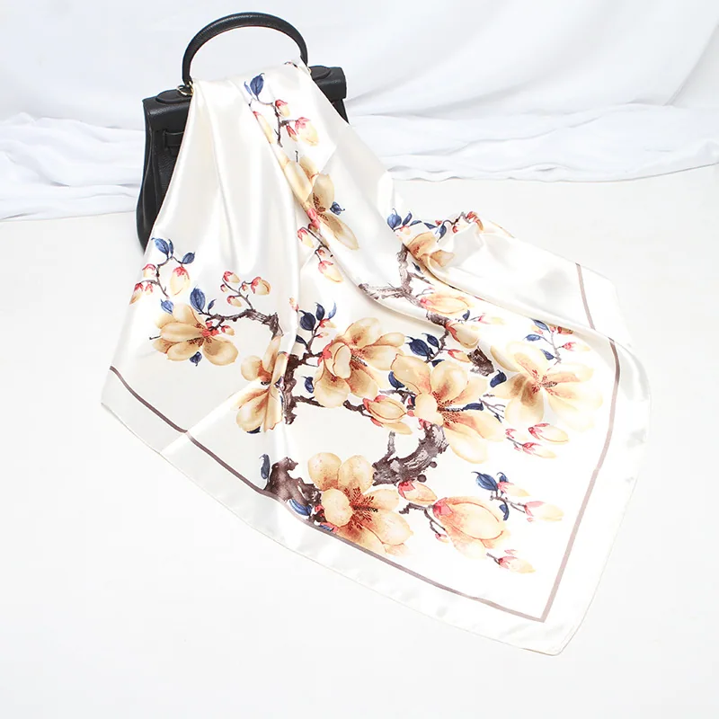 22 spring new silk scarf women's faux silk large square scarf 90cm gift scarf wholesale printed color ding scarf 18