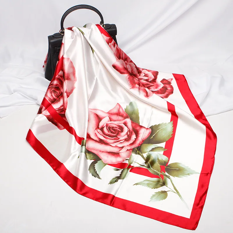 22 spring new silk scarf women's faux silk large square scarf 90cm gift scarf wholesale printed color ding scarf 8