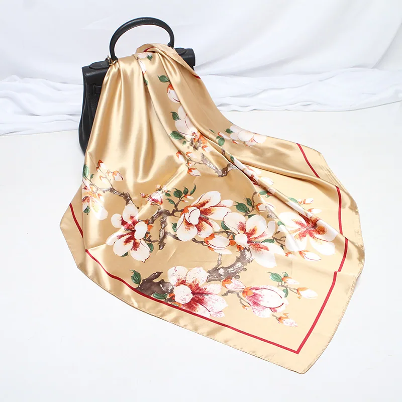 22 spring new silk scarf women's faux silk large square scarf 90cm gift scarf wholesale printed color ding scarf 17