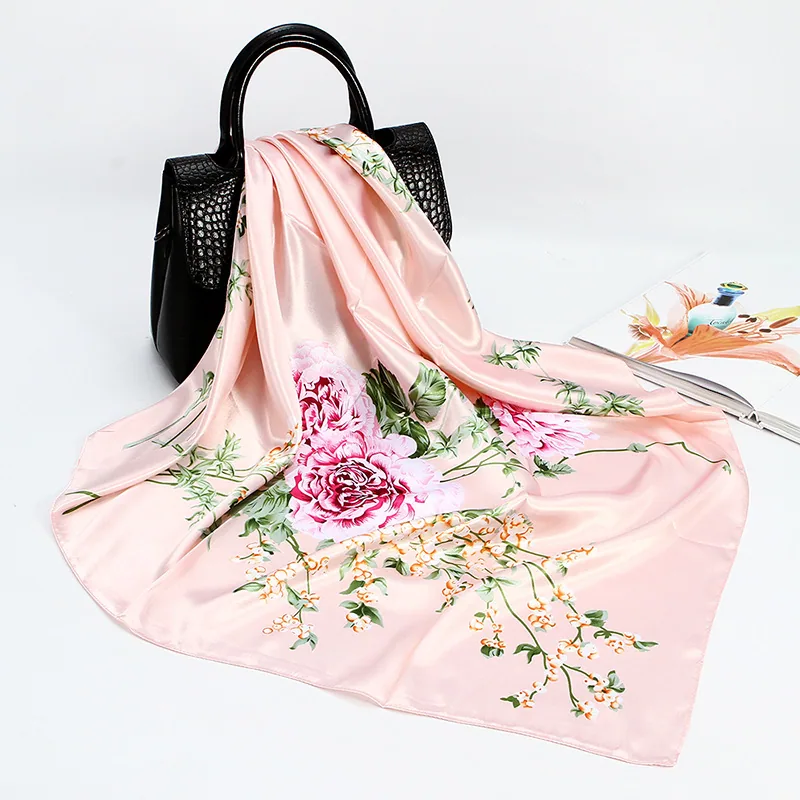 22 spring new silk scarf women's faux silk large square scarf 90cm gift scarf wholesale printed color ding scarf 13