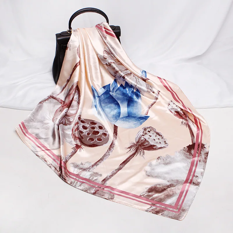 22 spring new silk scarf women's faux silk large square scarf 90cm gift scarf wholesale printed color ding scarf 25