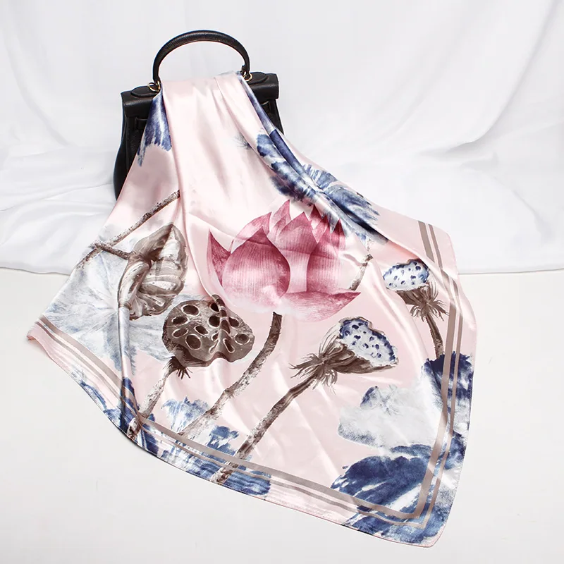 22 spring new silk scarf women's faux silk large square scarf 90cm gift scarf wholesale printed color ding scarf 27