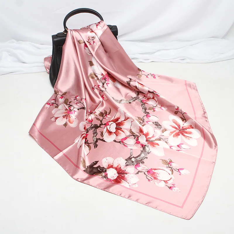 22 spring new silk scarf women's faux silk large square scarf 90cm gift scarf wholesale printed color ding scarf 15