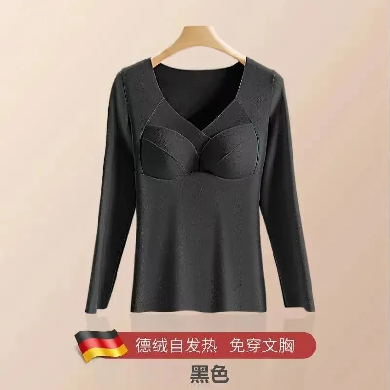 German velvet thermal underwear with chest pads, autumn clothes integrated base coat, winter fleece thickened and heated long