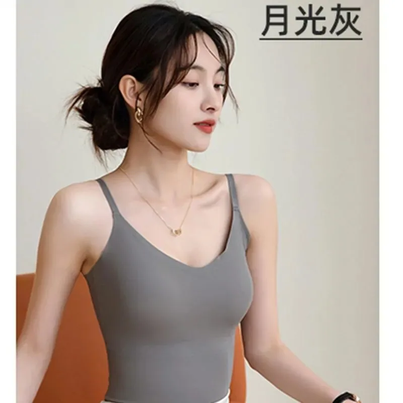 Summer thin non-marking ice silk air cup camisole with chest pad, wear it on the outside and wear it on the inside, with a beaut 4