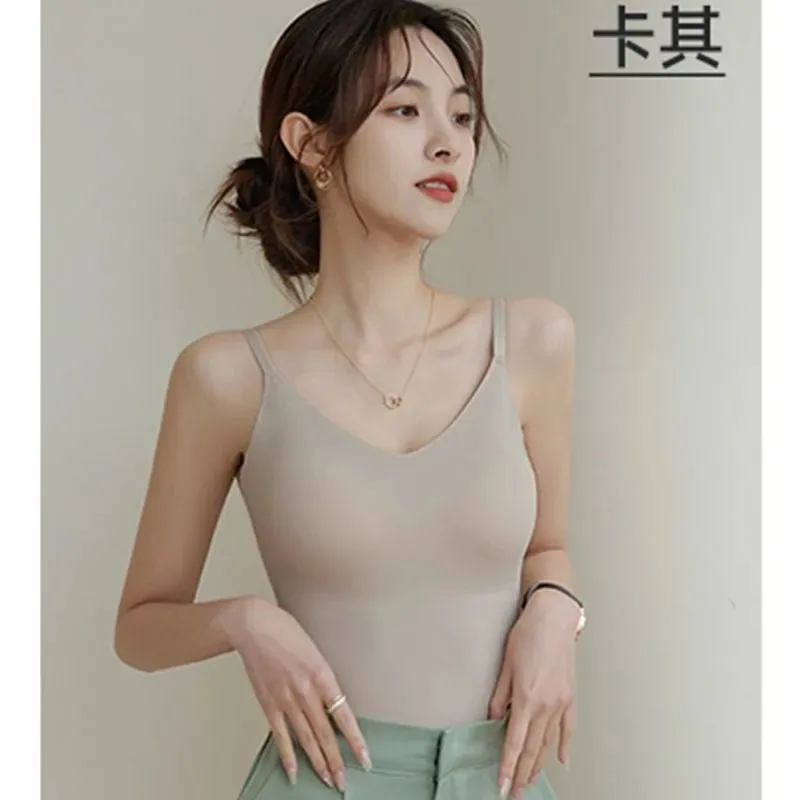 Summer thin non-marking ice silk air cup camisole with chest pad, wear it on the outside and wear it on the inside, with a beaut 2