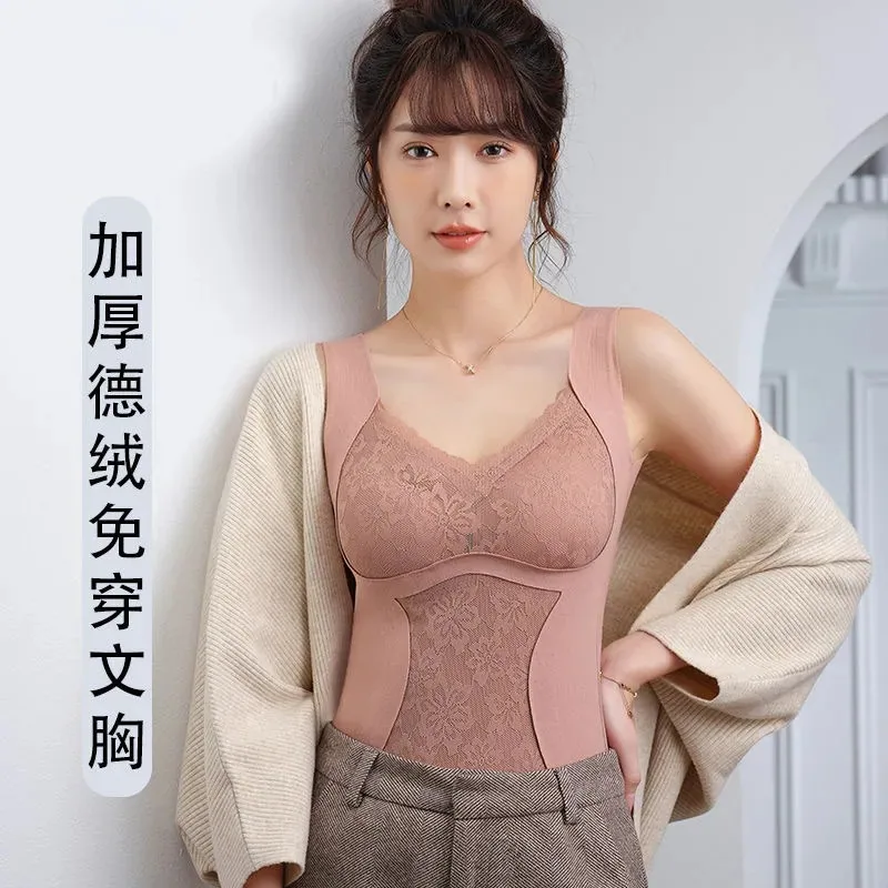 Fleece warm vest women's underwear, double-sided German velvet without traces, thickened, no bra, abdominal tightening, base