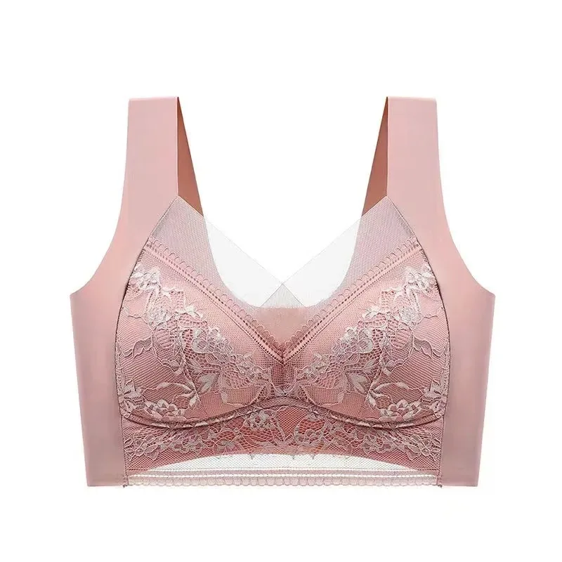Ice silk breathable underwear women's summer thin beautiful back underwear women's underwear gather anti-sagging sports bra wome 3
