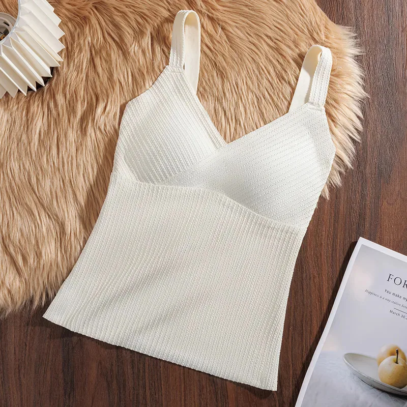 Autumn and winter brushing warm V-neck vest women's spontaneous heat and cold protection slim with chest pads and bottomless sus