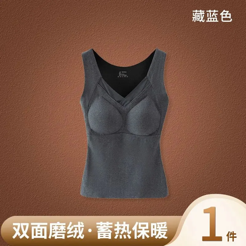 Seluar dalam pemanas wanita graphene vest termal baharu dengan pad dada tanpa tanda atasan atas asas langsing V-leher musim sejuk 4