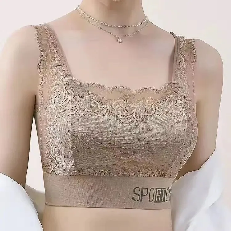 Summer thin lace bandeau underwear women's gathering adjustable beauty vest sports markless bra