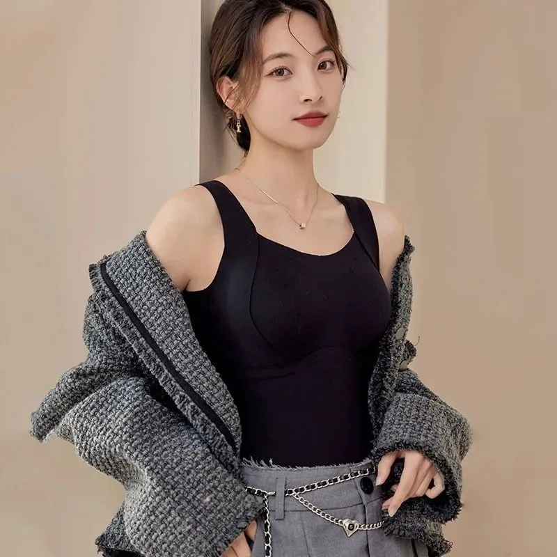 Cashmere self-heating warm vest with chest pad no need to wear bra in autumn and winter thickening women's integrated underwe