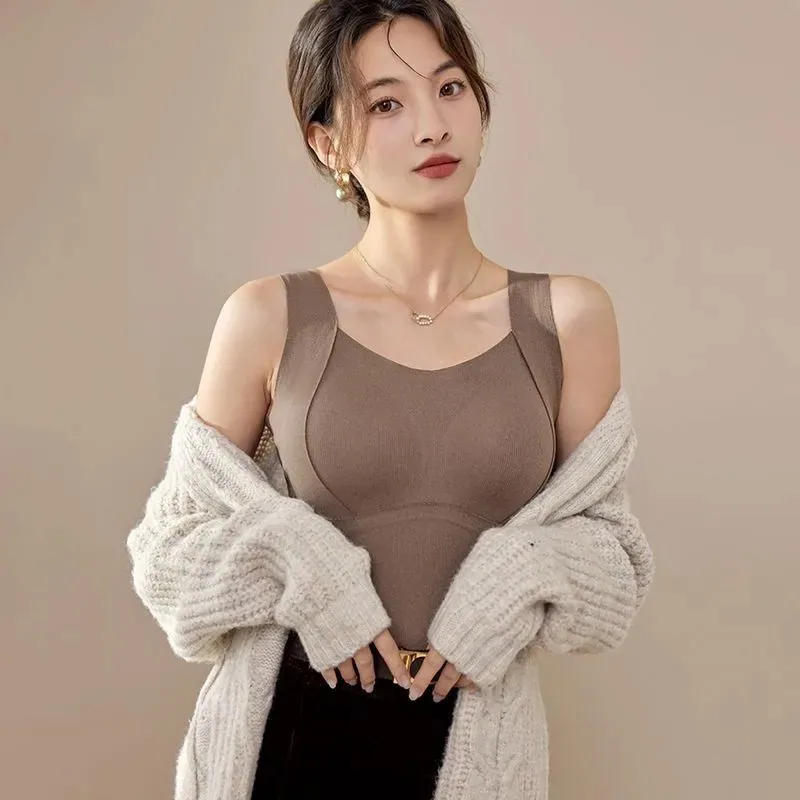 Cashmere self-heating warm vest with chest pad no need to wear bra in autumn and winter thickening women's integrated underwear 4